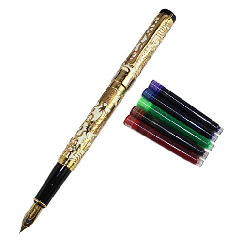 Gullor Erweiterte Füllfederhalter Jinhao 5000 Apricot und Gold Dragon Jahr mit Geschenkkarton und Tintenpatronen von Gullor