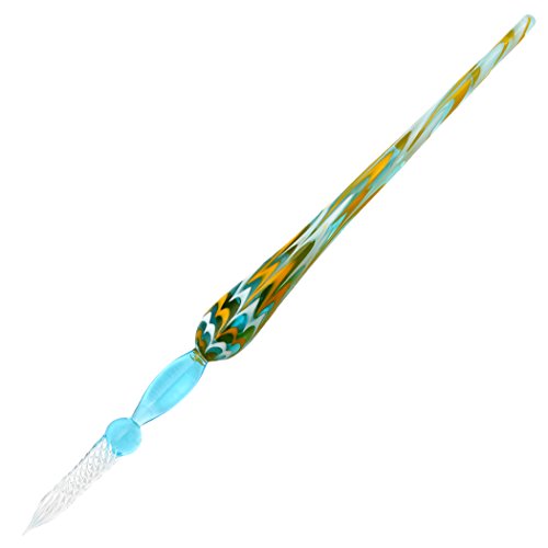 Gullor Glas Dip Stift Vintage Handgemachte Glas Unterschrift Stift Kristall Dip Zeichen Stift Geschenk Stift, Hellblau von Gullor