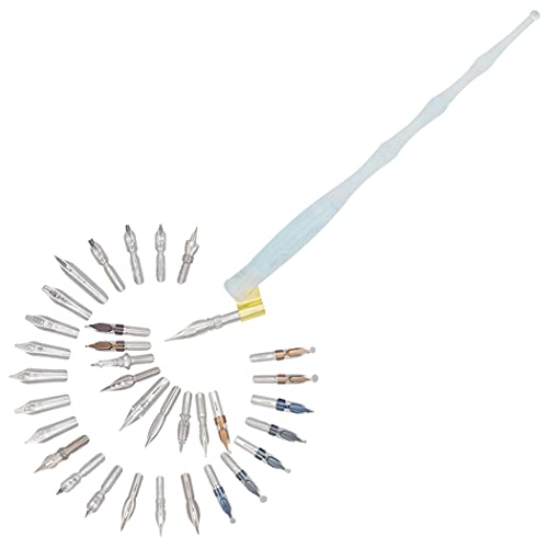 Gullor Kalligraphie-Stifte Set – Harz Dip Pen Handgefertigtes Kalligraphie-Set mit 33 Spitzen, Weiß von Gullor