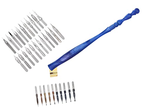 Gullor Oblique Calligraphy Dip Pen Nib Holder, Abnehmbarer Stift Griff Ständer mit 33 Federn, Blau von Gullor