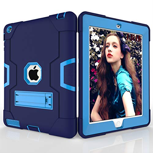 Schutzhülle für iPad 2/3/4, stoßfest, Hybrid-Hülle, 3 Schichten aus Kunststoff und Gummi, strapazierfähig, mit Ständer, Full Body Armor Defender, Drop Proof Blau Marineblau/blau von GuluGuru