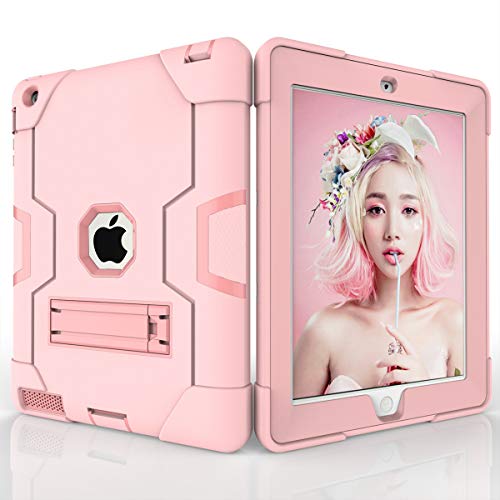 Schutzhülle für iPad 2/3/4, stoßfest, Hybrid-Hülle, 3 Schichten aus Kunststoff und Gummi, strapazierfähig, mit Ständer, Full Body Armor Defender, Drop Proof Pink Rosegold von GuluGuru