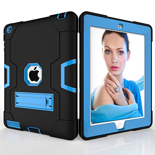 Schutzhülle für iPad 2/3/4, stoßfest, Hybrid-Hülle, 3 Schichten aus Kunststoff und Gummi, strapazierfähig, mit Ständer, Full Body Armor Defender, Drop Proof Schwarz schwarz/blau von GuluGuru