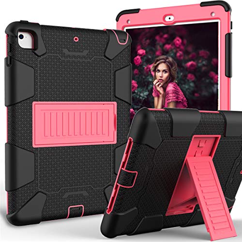 Schutzhülle für iPad 9.7 2018/2017, 3-lagige Hybrid-Schutzhülle, robust, mit Standfunktion, Displayschutz und Kamera-Fallschutz, stoßabsorbierend Schwarz schwarz/rosa von GuluGuru