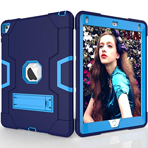 Schutzhülle für iPad Air 2 (2014 Release) [stoßfeste Hybrid-Hülle] 3 Schichten Kunststoff und Gummi, strapazierfähig, mit Ständer, Full Body Armor Defender, Drop Proof Blau Marineblau/blau von GuluGuru