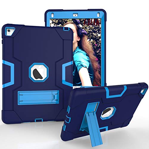 Schutzhülle für iPad Pro 9,7 Zoll (Modell 2016), stoßfest, Hybrid-Hülle, 3 Schichten Kunststoff und Gummi, strapazierfähig, mit Ständer, Full Body Armor Defender, Drop Proof Blau Marineblau/blau von GuluGuru