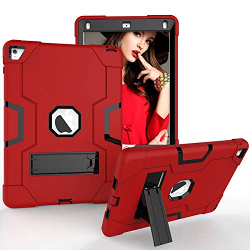 Schutzhülle für iPad Pro 9,7 Zoll (Modell 2016), stoßfest, Hybrid-Hülle, 3 Schichten Kunststoff und Gummi, strapazierfähig, mit Ständer, Full Body Armor Defender, Drop Proof Rot rot/schwarz von GuluGuru