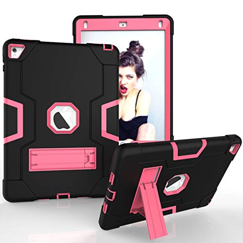 Schutzhülle für iPad Pro 9,7 Zoll (Modell 2016), stoßfest, Hybrid-Hülle, 3 Schichten Kunststoff und Gummi, strapazierfähig, mit Ständer, Full Body Armor Defender, Drop Proof Schwarz schwarz/rosa von GuluGuru