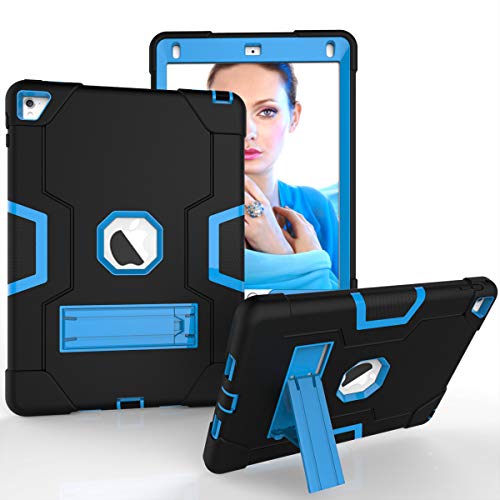 Schutzhülle für iPad Pro 9,7 Zoll (Modell 2016), stoßfest, Hybrid-Hülle, 3 Schichten Kunststoff und Gummi, strapazierfähig, mit Ständer, Full Body Armor Defender, Drop Proof Schwarz schwarz/blau von GuluGuru
