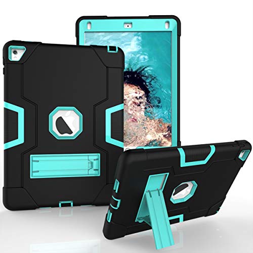 Schutzhülle für iPad Pro 9,7 Zoll (Modell 2016), stoßfest, Hybrid-Hülle, 3 Schichten Kunststoff und Gummi, strapazierfähig, mit Ständer, Full Body Armor Defender, Drop Proof Schwarz Black/Aqua von GuluGuru