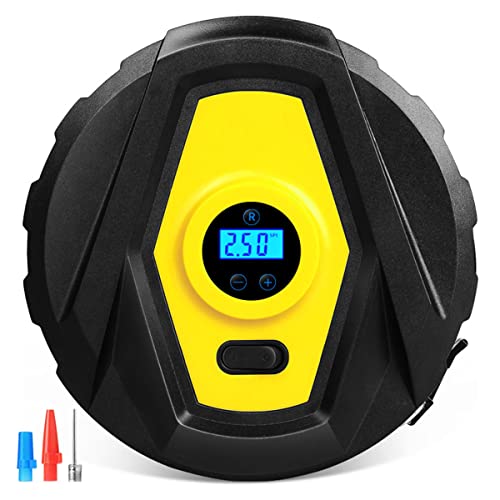 Digitaler Reifenfüller,Reifenfüll-Messgerät,12 V Druckluft Reifenfüllpistole mit LED Licht und 3 Düsenadapter,Wiederverwendbare Tragbare Autoreifenpumpe für Autoreifen,Fahrräder und Basketball(A) von Guniata