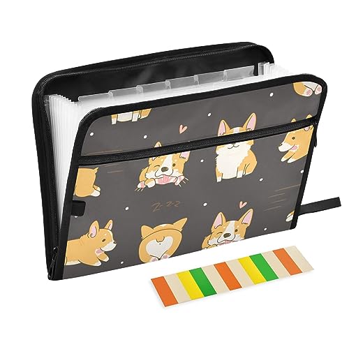 Akkordeon-Aktenordner, Kawaii, verspielte Corgi-Hunde, Akkordeon-Dokumenten-Organizer, 13 Taschen für Papierquittungen, Rechnungen von GuoChe