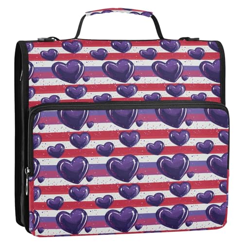 Purple Heart Day Purple Heart3 3 Rings Sturdy Zipper Binder with Shoulder Strap Multi-Pocket Portable Home Travel Safe Storage Bag for School/Office von GuoChe