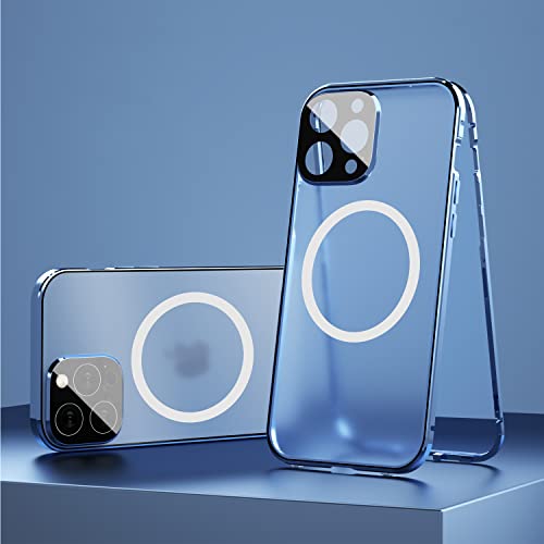 Guppy Anti Hülle für iPhone 15 Plus Kompatibel mit MagSafe 360 Grad Vollschutz Magnetische Absorption Metall Bumper Frontglas Rückseite PC Matte Cover für iPhone 15 Plus (Blau) von Guppy