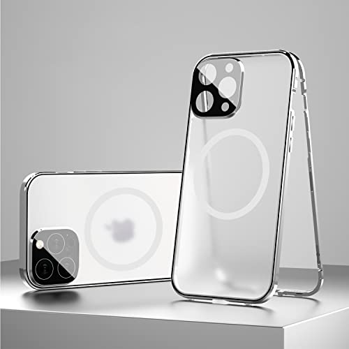 Guppy Anti Hülle für iPhone 15 Plus Kompatibel mit MagSafe 360 Grad Vollschutz Magnetische Absorption Metall Bumper Frontglas Rückseite PC Matte Cover für iPhone 15 Plus (Silber) von Guppy