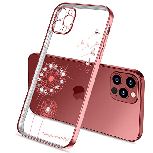 Guppy Kompatibel mit iPhone 14 Pro Max Bling Diamant Pusteblume Hülle Luxus Niedlich Blumendruck Glitzer Ultra Slim Weiche Flexible Beschichtung Bumper Schutzhülle für Frauen Mädchen Hülle-RGold von Guppy