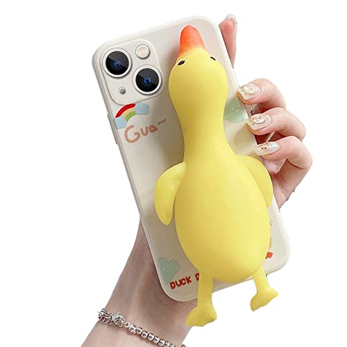 Guppy Kompatibel mit iPhone 15 Hülle, Cartoon Cute Squishy 3D Finger Pinch Duck Funny Squeeze Sensory Stress Reliever Dekompression Soft Bumper Shockproof Protective Case 6.1 inch Yellow von Guppy