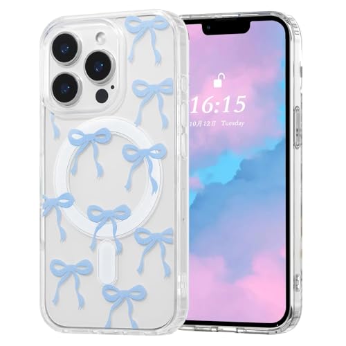 Guppy Magnetische Schutzhülle für iPhone 16 Pro Max, niedliche Schleife, kompatibel mit MagSafe, kabellos, schlank, transparent, ästhetische Handyhülle, stoßfest, für Damen und Mädchen, Blau Guppy Magnetische Schutzhülle für iPhone 16 Pro Max, niedliche Schleife, kompatibel mit MagSafe, kabellos, schlank, transparent, ästhetische Handyhülle, stoßfest, für Damen und Mädchen, Blau von Guppy