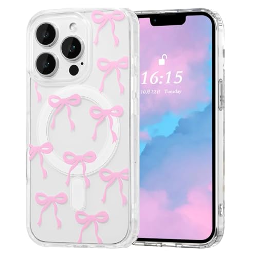 Guppy Magnetische Schutzhülle für iPhone 16 Pro Max, niedliche Schleife, kompatibel mit MagSafe, kabellos, schlank, transparent, ästhetische Handyhülle, stoßfest, für Frauen und Mädchen, Rosa Guppy Magnetische Schutzhülle für iPhone 16 Pro Max, niedliche Schleife, kompatibel mit MagSafe, kabellos, schlank, transparent, ästhetische Handyhülle, stoßfest, für Frauen und Mädchen, Rosa von Guppy