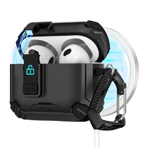 Guppy Schutzhülle für AirPods 2. / 1. Schutzhülle mit Handy-Ständer und Reinigungsset, kompatibel mit MagSafe, magnetisches automatisches Schloss für AirPods, Ladehülle, Schwarz von Guppy
