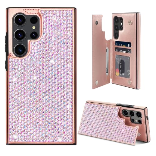 Guppy Schutzhülle für Galaxy S25 Ultra Bling Wallet mit Kreditkartenfächern, PU-Leder, Klappetui, Glitzer, Strass, Handyhülle, Ständer, Kartenfächer, Fallschutz, stoßfest, Roségold Guppy Schutzhülle für Galaxy S25 Ultra Bling Wallet mit Kreditkartenfächern, PU-Leder, Klappetui, Glitzer, Strass, Handyhülle, Ständer, Kartenfächer, Fallschutz, stoßfest, Roségold von Guppy