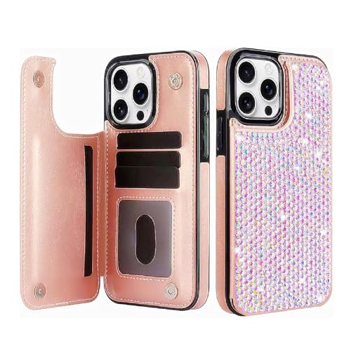 Guppy Schutzhülle für iPhone 16 Pro Max, glitzernd, Brieftaschenformat, mit Kreditkartenfächern, PU-Leder, Klappetui, Glitzer, Strass, Handyhülle, Ständer, Kartenfächer, Fallschutz, stoßfest, Roségold Guppy Schutzhülle für iPhone 16 Pro Max, glitzernd, Brieftaschenformat, mit Kreditkartenfächern, PU-Leder, Klappetui, Glitzer, Strass, Handyhülle, Ständer, Kartenfächer, Fallschutz, stoßfest, Roségold von Guppy