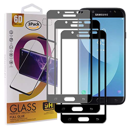 Guran [3 Stück Gehärtetes Glas Displayschutzfolie für Samsung Galaxy J7 2017 J730 / J7 Pro / J7 DUOS (2017) Smartphone Full Coverage HD Panzerglasfolie - Schwarz von Guran