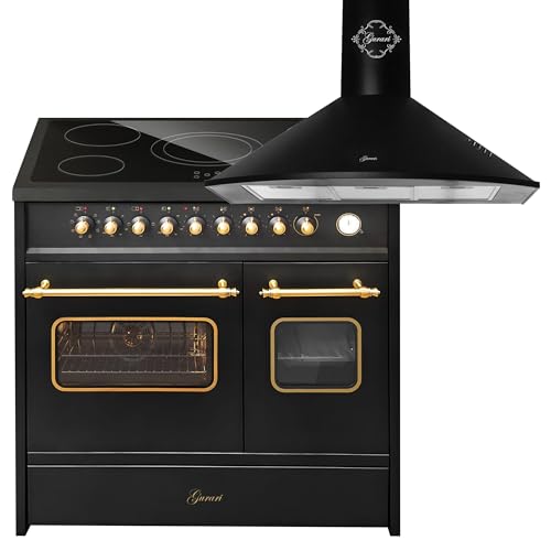 GURARI Elektro-Standherd GCH E 912 DF BL r+GCH 046 Bl 9, Elektro Standherd 90 cm mit 1-fach-Teleskopauszug, Doppelbackofen+Dunstabzugshaube 90 cm von Gurari