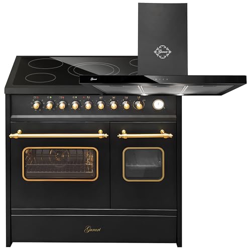 GURARI Elektro-Standherd GCH E 912 DF BL r+GCH 462 BL 9 Prime, Elektro Standherd 90 cm mit 1-fach-Teleskopauszug, Doppelbackofen+Dunstabzugshaube 90 cm von Gurari