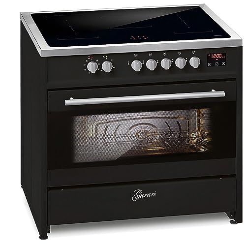 GURARI Induktionsherd E 913 BL in Schwarz | Standherd 90 cm mit Induktionskochfeld (Range Coocker) mit 5 zonen (2 Flex Zone) alle mit Booster | Induktions Standherd mit XXL Elektro Backofen 121 L von Gurari