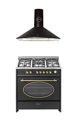 GURARI Gas Standherd, Herdset GCH E 914 BL r + GCH C 046 BL 9, Retro Backofenset 90 cm, Erdgas/Prophan/FL.Gas, Range Coocker, 121 L, Schwarz + Dunstabzugshaube, Wandhaube 90 cm, Schwarz, Abluft/Umluft GURARI Gas Standherd, Herdset GCH E 914 BL r + GCH C 046 BL 9, Retro Backofenset 90 cm, Erdgas/Prophan/FL.Gas, Range Coocker, 121 L, Schwarz + Dunstabzugshaube, Wandhaube 90 cm, Schwarz, Abluft/Umluft von Gurari