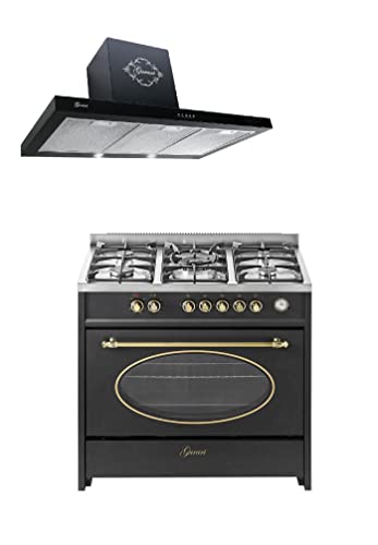 GURARI Gas Standherd, Herdset GCH E 914 BL r + GCH F 461 BL 9, Retro Backofenset 90 cm, Range Coocker 121 L, Schwarz + Dunstabzugshaube, Wandhaube 90 cm, Schwarz, Flachpanel Haube, Abluft/Umluft GURARI Gas Standherd, Herdset GCH E 914 BL r + GCH F 461 BL 9, Retro Backofenset 90 cm, Range Coocker 121 L, Schwarz + Dunstabzugshaube, Wandhaube 90 cm, Schwarz, Flachpanel Haube, Abluft/Umluft von Gurari