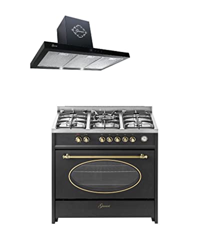 GURARI Gas Standherd, Herdset GCH E 914 BL r + GCH F 462 BL 9 Prime, Retro Backofenset 90 cm, Range Coocker 121 L, Schwarz + Dunstabzugshaube, Wandhaube 90 cm, Schwarz, Flachpanel Haube, Abluft/Umluft GURARI Gas Standherd, Herdset GCH E 914 BL r + GCH F 462 BL 9 Prime, Retro Backofenset 90 cm, Range Coocker 121 L, Schwarz + Dunstabzugshaube, Wandhaube 90 cm, Schwarz, Flachpanel Haube, Abluft/Umluft von Gurari