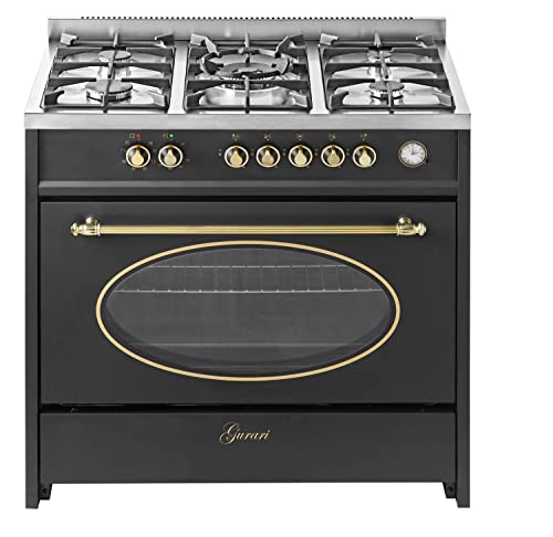 GURARI Gas Standherd GCH E 914 BL Retro Gasherd mit Elektrobackofen 90 cm Nostalgie Range Coocker 121L | Heißluft | Grill | 5 Hochwertige Brenner | 4 kw WOK | Erdgas/Propangas | Inkl. WOK Adapter von Gurari