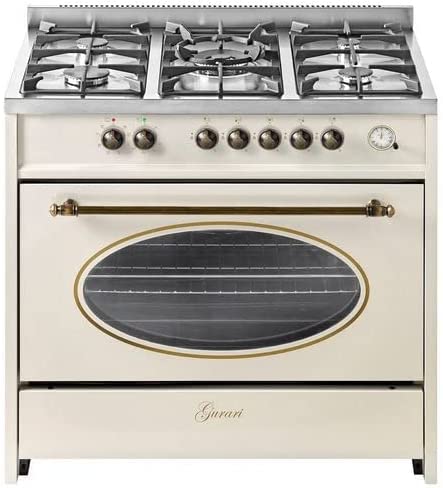 GURARI Gas-Standherd GCH E 914 Cr R, Retro Gas Elektro Standherd 90 cm/Nostalgie Range Coocker / 121L / 8 Funktionen/Heißluft/Grill/ 5 Hochwertige Brenner/ 4 kw WOK/Erdgas/Propangas/WOK Adapter von Gurari