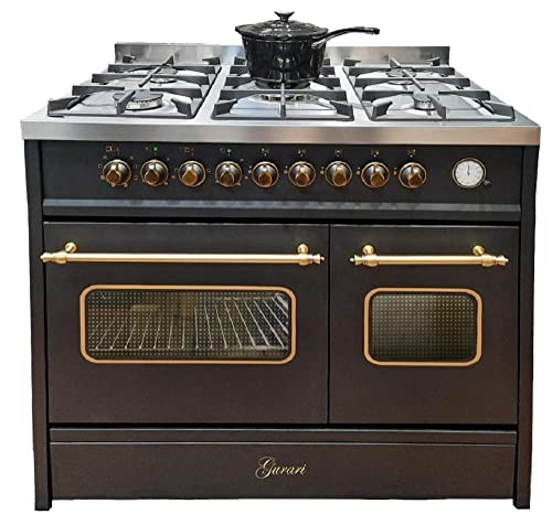 GURARI Gas Standherd GCH E 916 Bl R Gasherd 90 cm mit Elektro Backofen Range Coocker 89L | 8 Funktionen | Heißluft | Grill | 5 Hochwertige Brenner | 4 kw WOK | Erdgas/Propangas | inkl.Grillplatte von Gurari