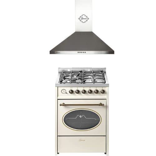 GURARI Gas-Standherd GCH G 614 CR + 147 Dunstabzugshaube 60 cm in Edelstahl, 1000m³/h,Sehr Saugstark, Standherd 60 cm Erdgas Fl.Gas 4 Kw WOK, Gasgrill, Range Cooker,Schublade mit Push-Pull,Gas Control von Gurari