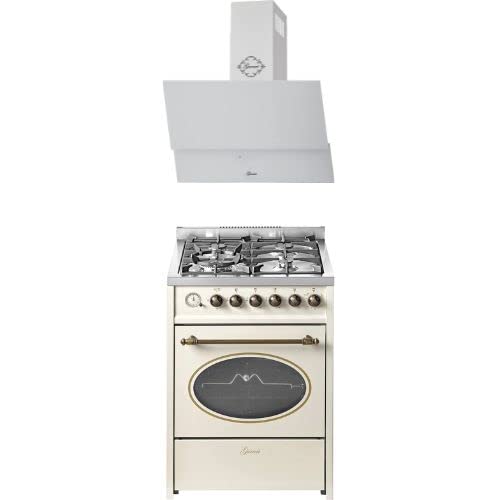 GURARI Gas-Standherd GCH G 614 CR + Wandhaube GCH 268 6 WH Prime, Dunstabzugshaube 60 cm, Standherd 60 cm Erdgas Fl.Gas 4 Kw WOK, Gasgrill, Range Cooker,Schublade mit Push-Pull,Gas Control von Gurari