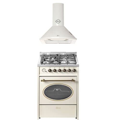 GURARI Gas-Standherd GCH G 614 CR + Wandhaube GCH C 046 WH 6, Dunstabzugshaube 60 cm, Standherd 60 cm Erdgas Fl.Gas 4 Kw WOK, Gasgrill, Range Cooker von Gurari