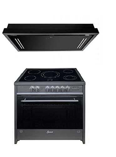 GURARI Herdset Elektro-Standherd GCH E 912 BL + GCH C 343 120 BL PRIME, Backofen Set 90 cm, Schwarz, Range Coocker, 121 L + Dunstabzugshaube, Deckenhaube 120 cm 1000m³/h, Schwarz Glas von Gurari