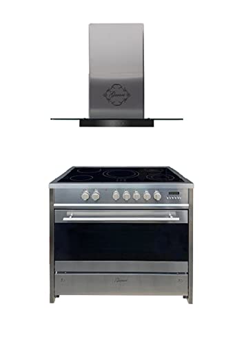 GURARI Herdset Elektro-Standherd GCH E 912 X + GCH 466 IS 90 BL PRIME, Backofen Set 90 cm,121 L, Edelstahl + Dunstabzugshaube 90 cm 1000m³/h Wandhaube in Edelstahl Glas, TouchControl von Gurari