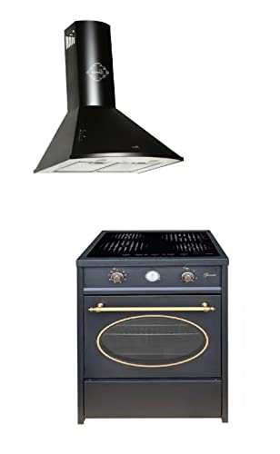 GURARI Herdset GCH E 612 BL r + GCH 046 BL 6, Retro Induktions Standherd 60 cm, Range Coocker, 60 L, Schwarz + Dunstabzugshaube, Wandhaube 60 cm, 1000m3/h, Schwarz, Abluft/Umluft Haube GURARI Herdset GCH E 612 BL r + GCH 046 BL 6, Retro Induktions Standherd 60 cm, Range Coocker, 60 L, Schwarz + Dunstabzugshaube, Wandhaube 60 cm, 1000m3/h, Schwarz, Abluft/Umluft Haube von Gurari