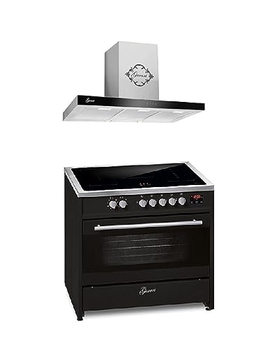 GURARI Induktions-Standherd E 913 BL+GCH F 462 IS 9 Prime, Range Cooker 90 cm/FLEX ZONEN/ 5 Zonen / 121L + Dunstabzugshaube 90 cm von Gurari