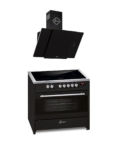 GURARI Induktions-Standherd E 913 BL+GCH S 171 BL 90 Prime, Range Cooker 90 cm/FLEX ZONEN/ 5 Zonen / 121L + Dunstabzugshaube 90 cm von Gurari
