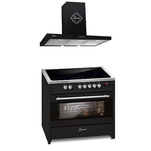 GURARI Induktions-Standherd E 913 BL + GCH 461 BL 9, Range Cooker 90 cm/FLEX ZONEN/ 5 Zonen / 121L + Dunstabzugshaube 90 cm von Gurari