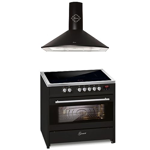 GURARI Induktions-Standherd E 913 BL + GCH C 046 BL 9, Range Cooker 90 cm/FLEX ZONEN/ 5 Zonen / 121L + Dunstabzugshaube 90 cm von Gurari