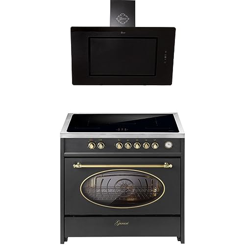 GURARI Induktions-Standherd E 913 RU BL+ GCH S 155 BL 90 Prime, Retro Range Cooker 90 cm/FLEX ZONEN/ 5 Zonen / 121L + Dunstabzugshaube 90 cm von Gurari