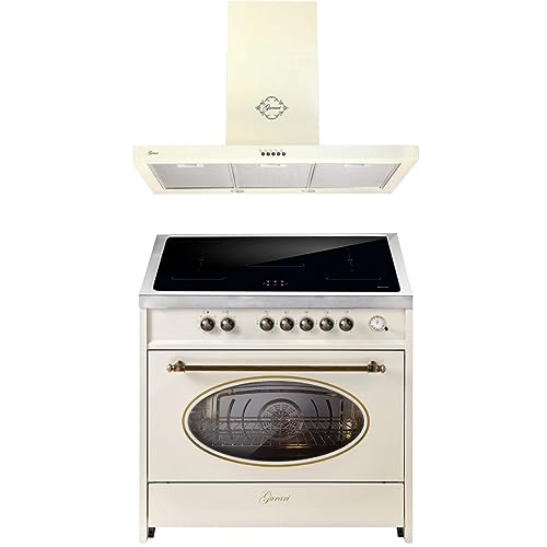 GURARI Induktions-Standherd E 913 RU CR+GCH 461 BG 9, Retro Range Cooker 90 cm+Dunstabzugshaube 90cm von Gurari