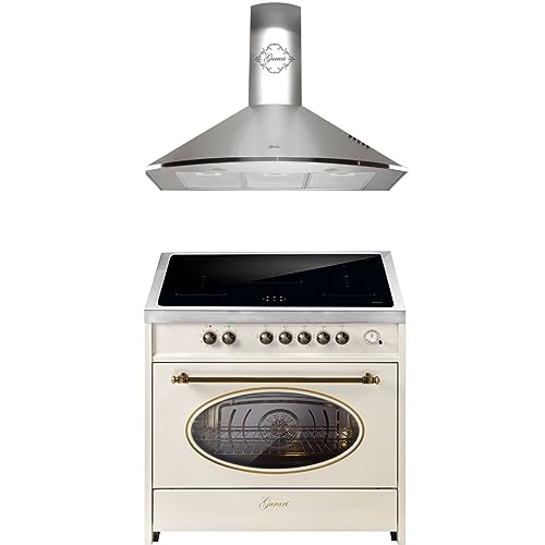 GURARI Induktions-Standherd E 913 RU CR+GCH C 046 IS 9, Retro Range Cooker 90 cm+Dunstabzugshaube 90 cm von Gurari