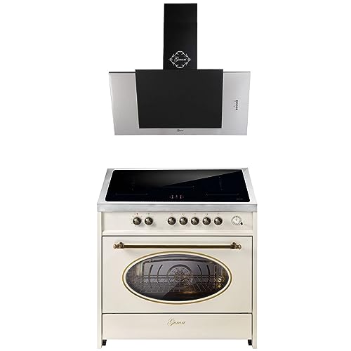 GURARI Induktions-Standherd E 913 RU CR+GCH S 482 90 IS, Retro Range Cooker 90 cm+Dunstabzugshaube 90cm von Gurari